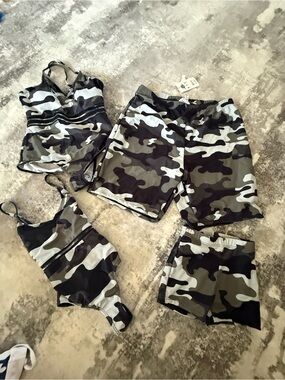 Camo Swim Set - Gray & Olive Printed Swimwear